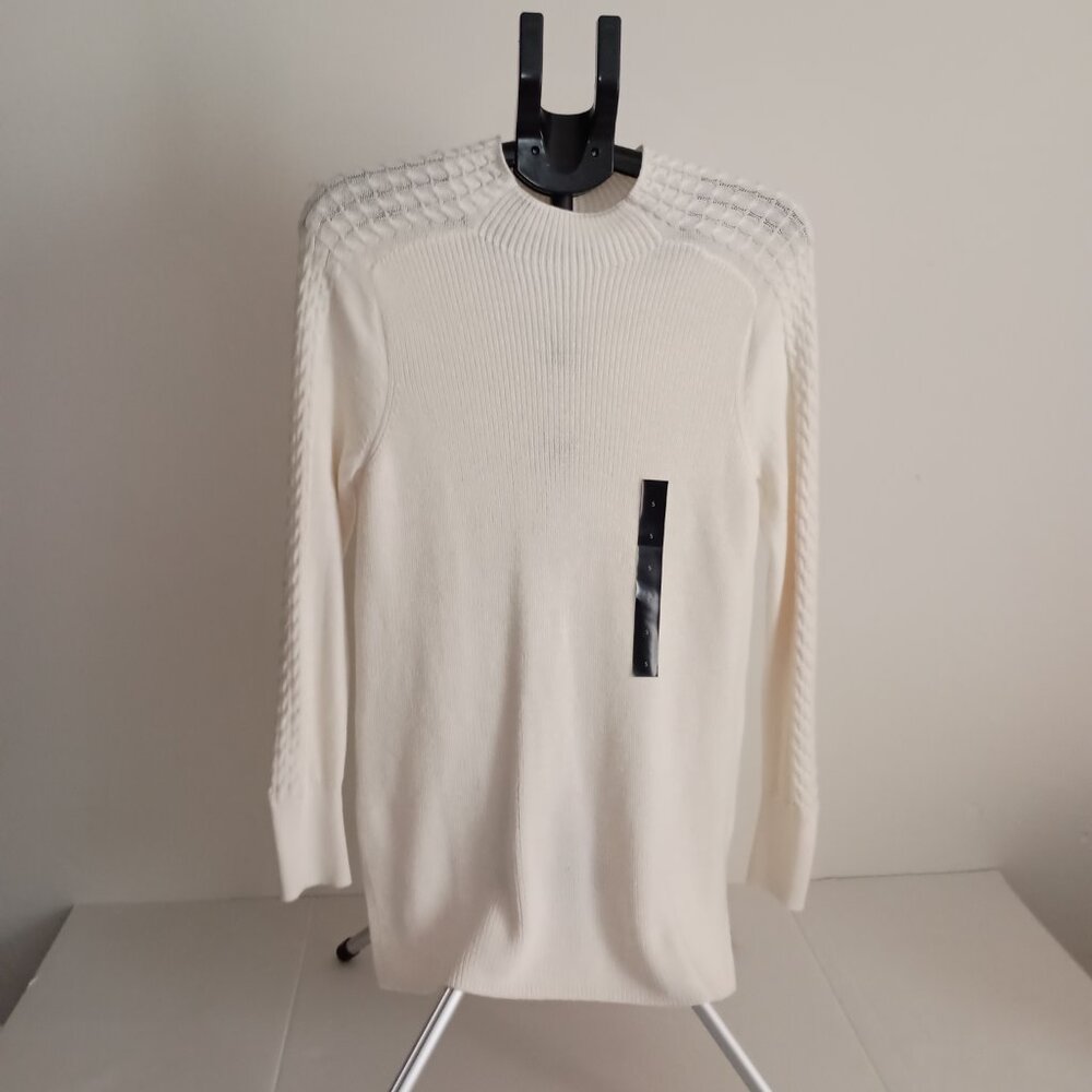 Banana Republic Cream Cable Knit Mock Neck Long Sweater Women’s Size S NWT - Picture 14 of 14